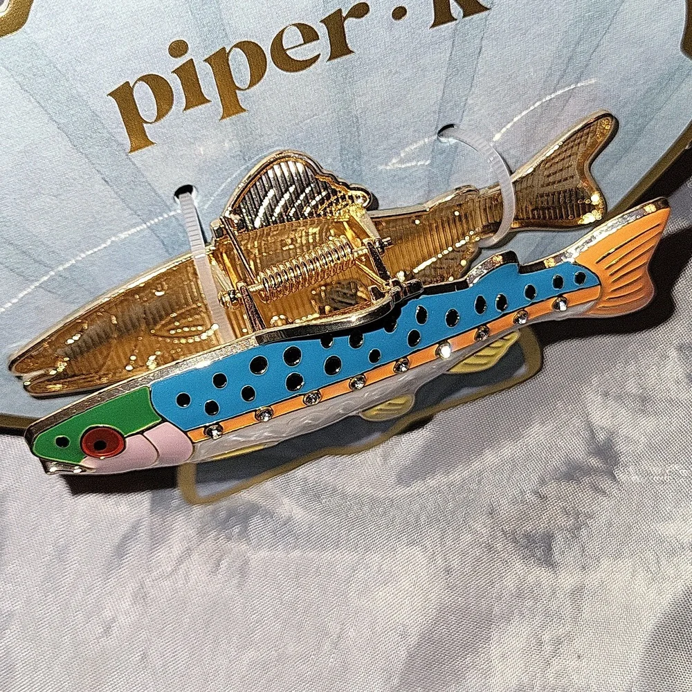 Piper K Multicolor Fish Enamel HAIR CLIP - Orange, Blue, PINK LI M